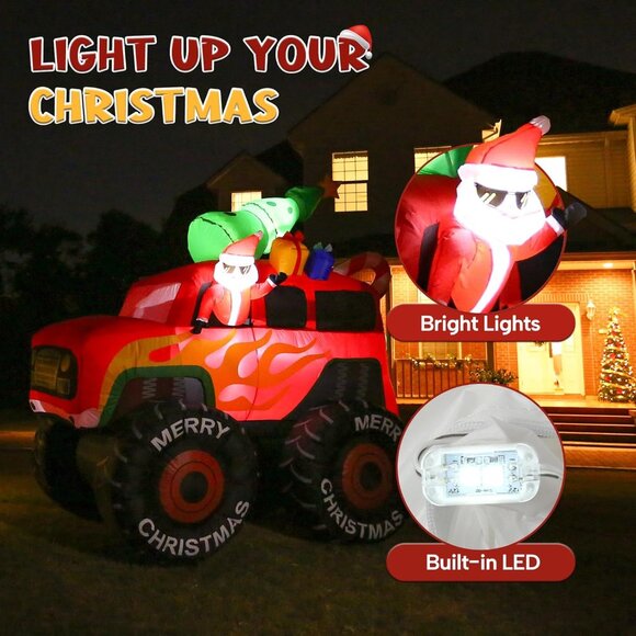 🆕7.5FT Christmas Inflatable Santa Drive Monster Truck LED Light Yard Decoration - Picture 5 of 8